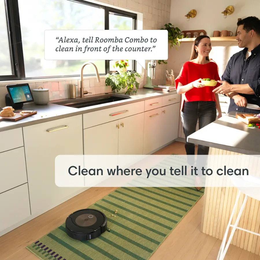 "Alexa, tell Roomba Combo to clean in front of the counter." - "Clean where you tell it to clean."