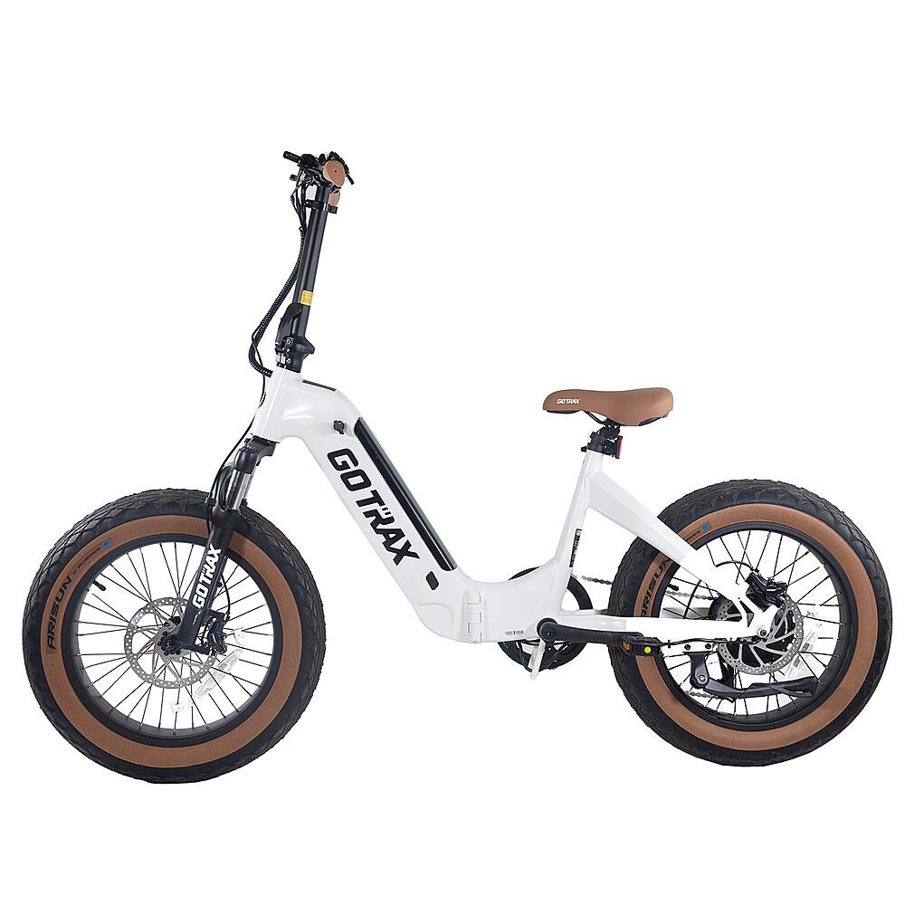 Left View: GoTrax - F5 Foldable Ebike w/ 45 mile Max Operatomg Range and 20 MPH Max Speed - White Gum