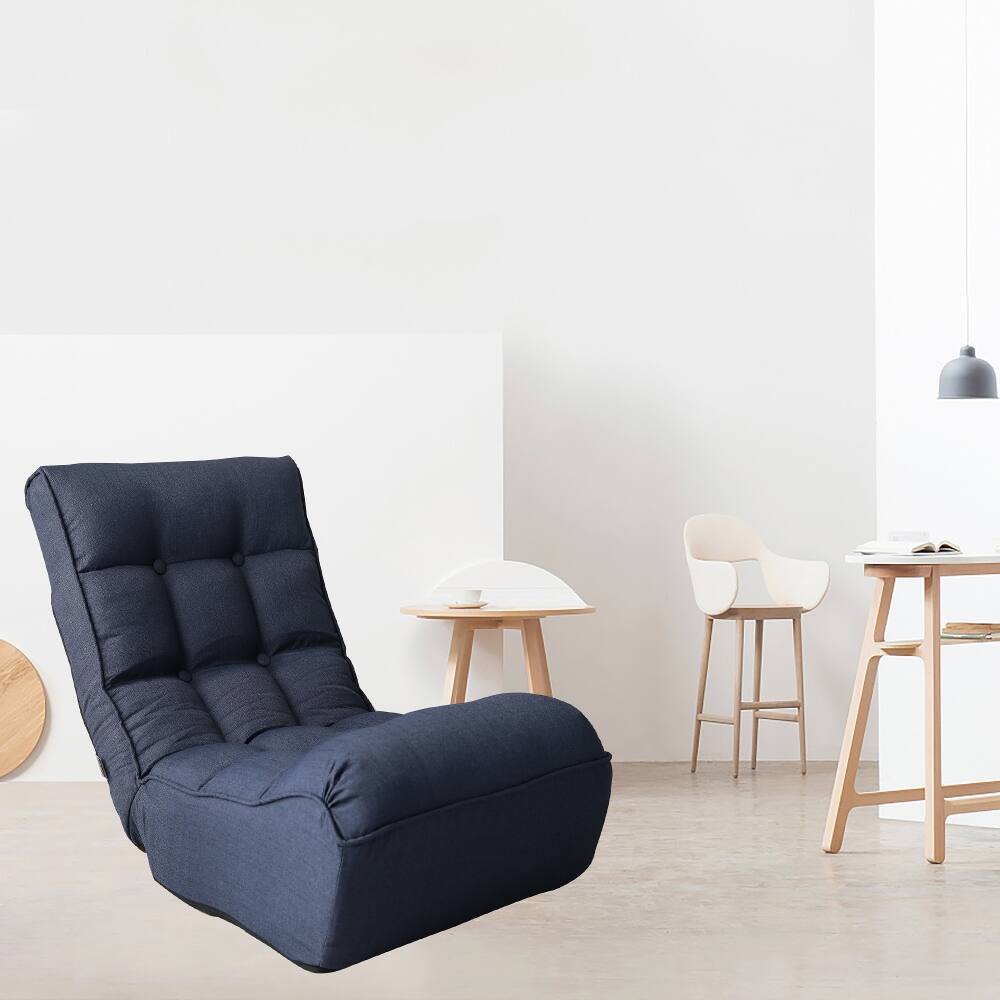 Back. Loheer - Loheer Single Sofa Reclining Chair Adjustable Floor Chair Tatami Lazy Sofa Folding Deck Chair for Living Room Bedroom - Navy.