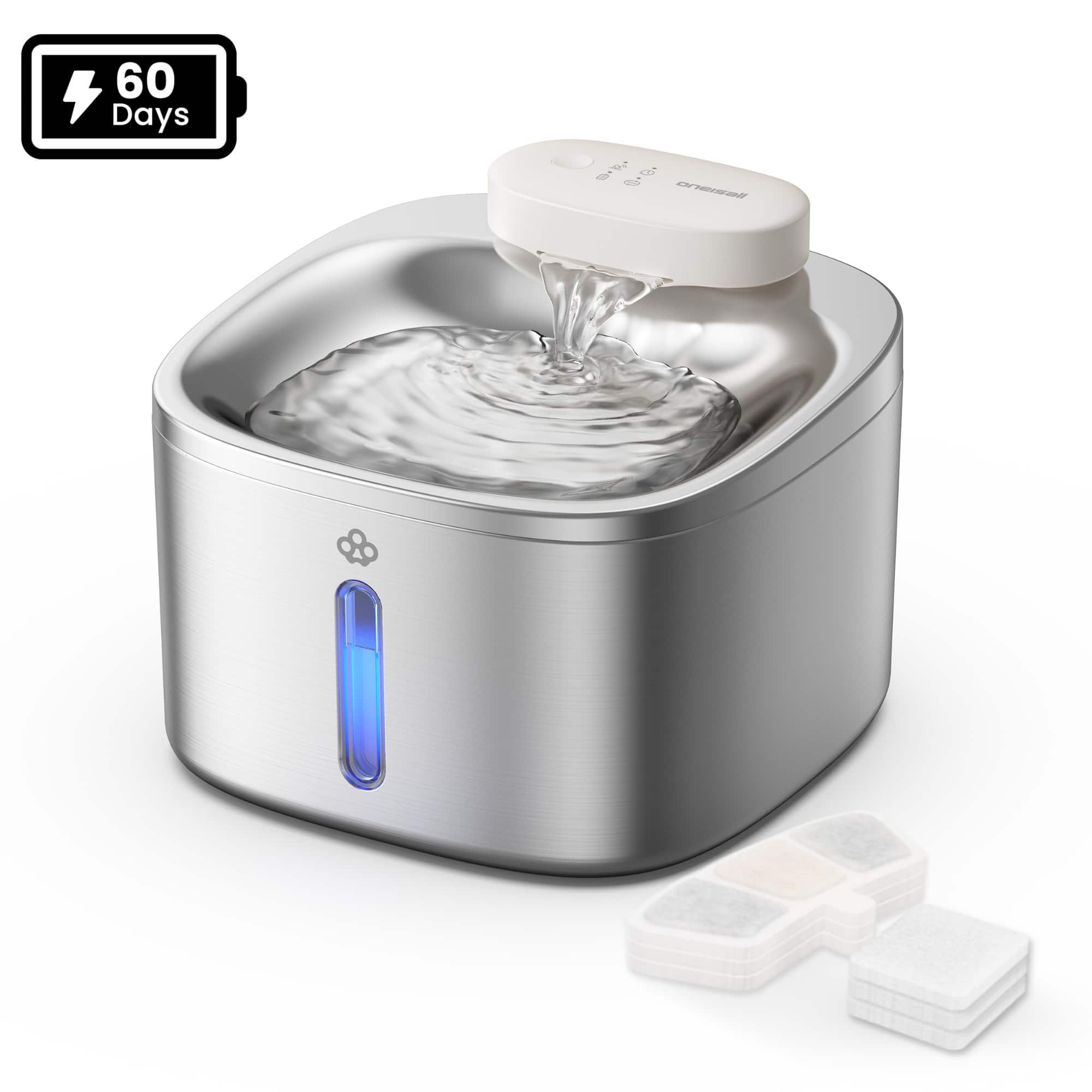 Front. Oneisall - 3.5L 118oz Cordless Automatic Pet Water Fountain For Dog Cat Quiet Stainless Steel with Motion Sensor BPA Free 3 Filters - Stainless Steel.