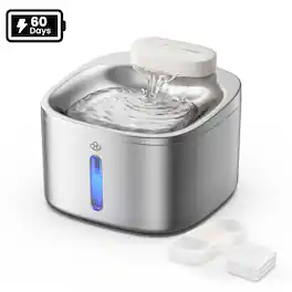 Oneisall - Cordless Automatic Pet Water Fountain 3.5L with Motion Sensor and 5 Layer Filtration BPA Free 3 Filters - Stainless Steel