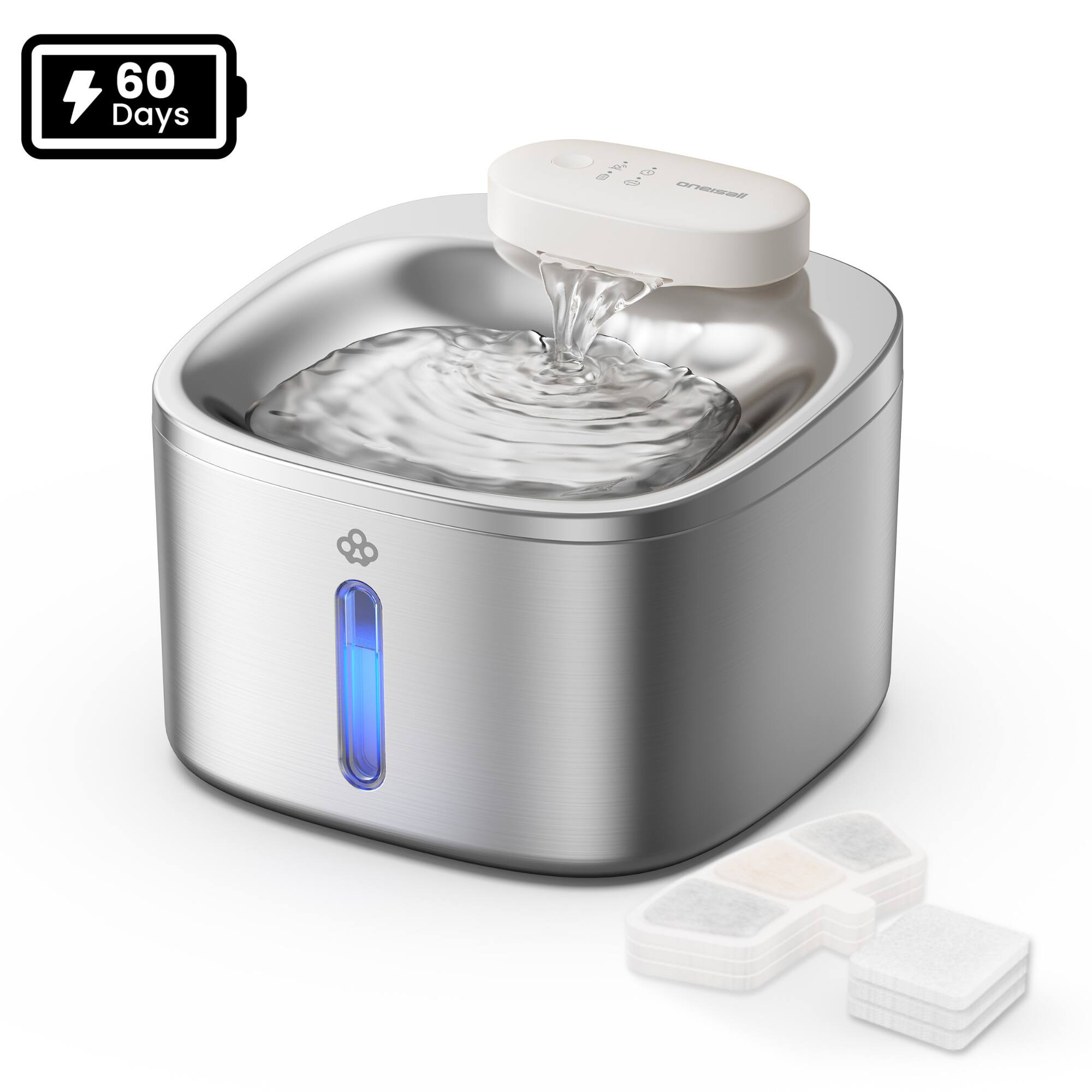 Front. Oneisall - Cordless Automatic Pet Water Fountain 3.5L Stainless Steel with Motion Sensor and 5 Layer Filtration BPA Free 3 Filters - Stainless Steel.