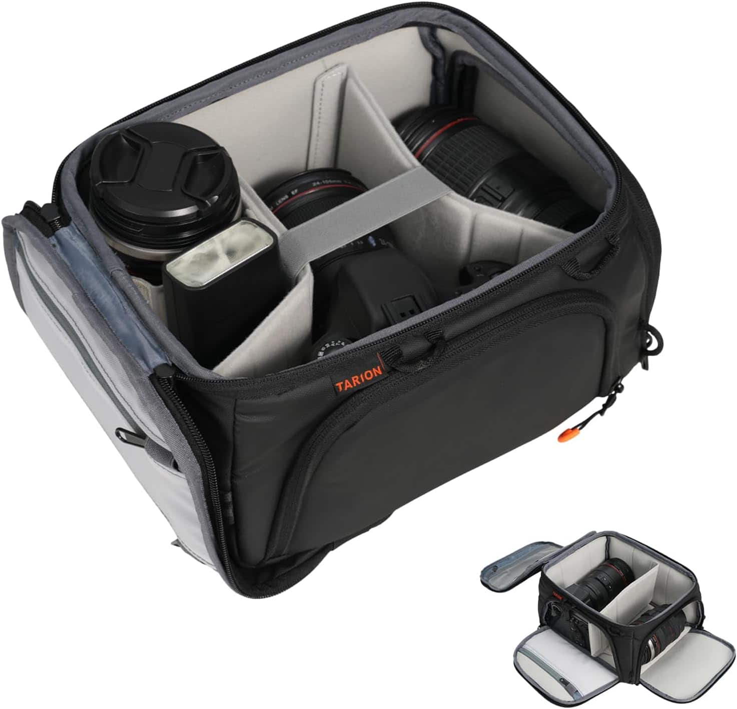 TARION - ShellCore Camera Insert Bag: 7.5L Padded DSLR Organizer with Side Access and Back Open for Camera & 5 Lenses - S - Black