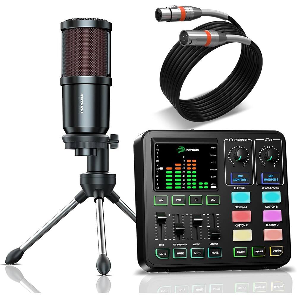 MOSZAR LLC - Audio Mixer with XLR Mic, Bluetooth 5.3, Pro-Preamp, All-in-One Streaming Set