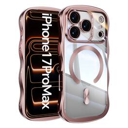 Dteck - Magnetic Case For iPhone 17 Pro Max With Built-in Lens Protector Shockproof Plating Curly Wavy Frame Clear Back Cover - Pink