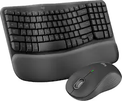 Logitech - Wave Keys MK670 Combo Ergonomic Wireless Membrane Keyboard and Mouse Bundle for PC/Mac with Integrated Palm-rest - Graphite - Front_Zoom