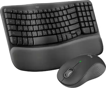 Logitech - Wave Keys MK670 Combo Ergonomic Wireless Membrane Keyboard and Mouse Bundle for PC/Mac with Integrated Palm-rest - Graphite