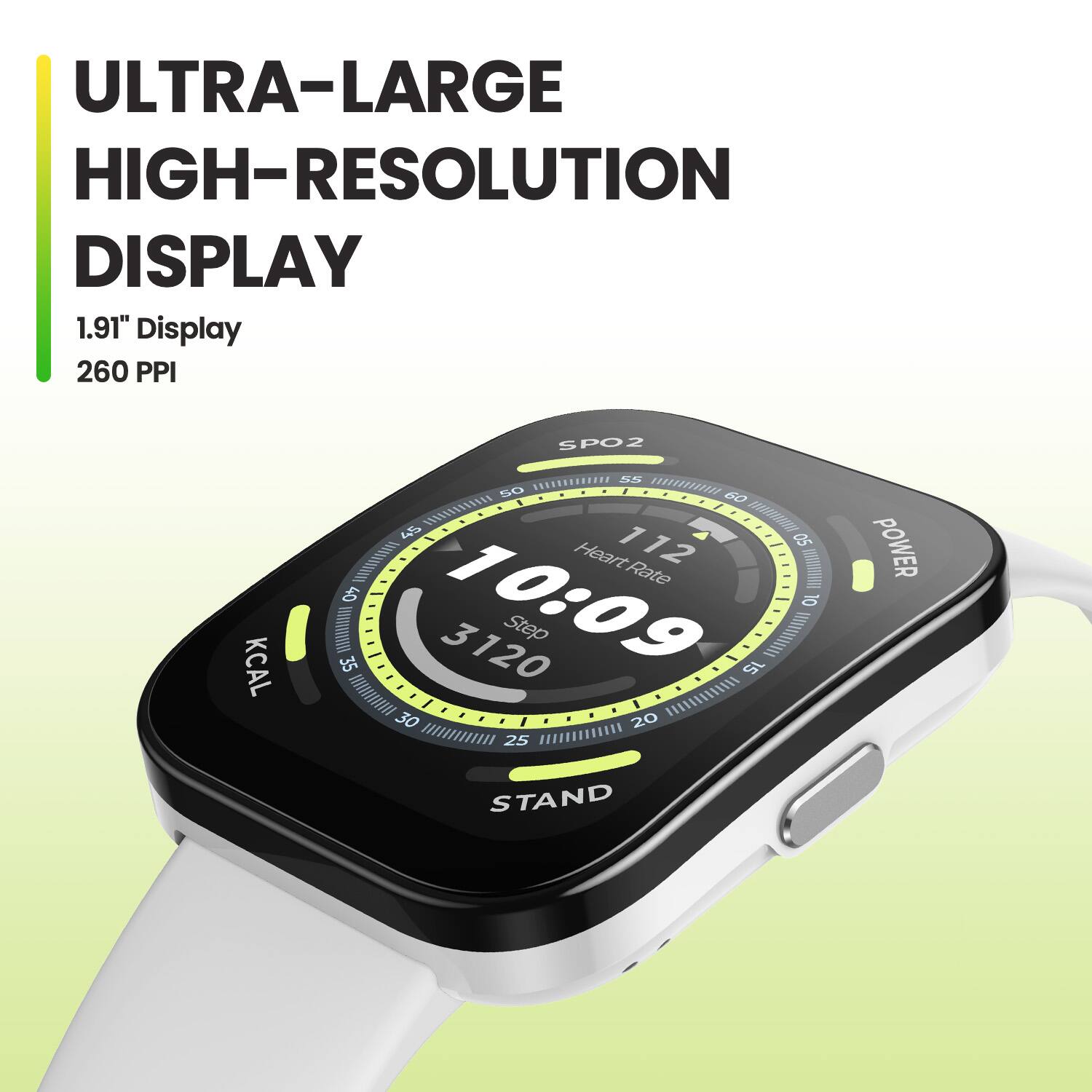 Ultra-Large High-Resolution Display: 1.91" Display, 260 PPI, KCAL SPOZ S5

The image showcases a smart watch with a large display, making it easy to read and view the time and other important information. The watch has a sleek design and is likely to be a popular choice for those who want a high-quality, user-friendly device. The display is 1.91 inches in size, with a resolution of 260 PPI, providing a clear and sharp viewing experience. The watch is equipped with a KCAL SPOZ S5 processor, ensuring smooth performance and efficient operation. The watch also features a heart rate monitor, allowing users to track their heart rate and maintain a healthy lifestyle. Additionally, the watch has a step counter, which helps users monitor their daily activity levels and set fitness goals. Overall, this smart watch offers a comprehensive range of features and a stylish design, making it an attractive option for those looking for a reliable and functional device.