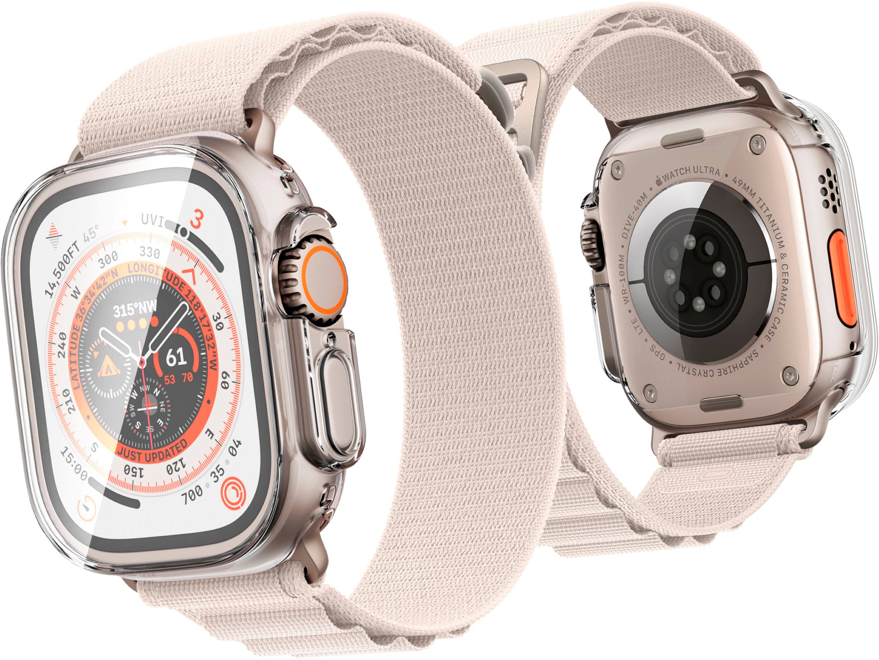 Left. Raptic - 360X Bumper with Built-In Glass Screen Protection for Apple Watch Ultra 49mm.