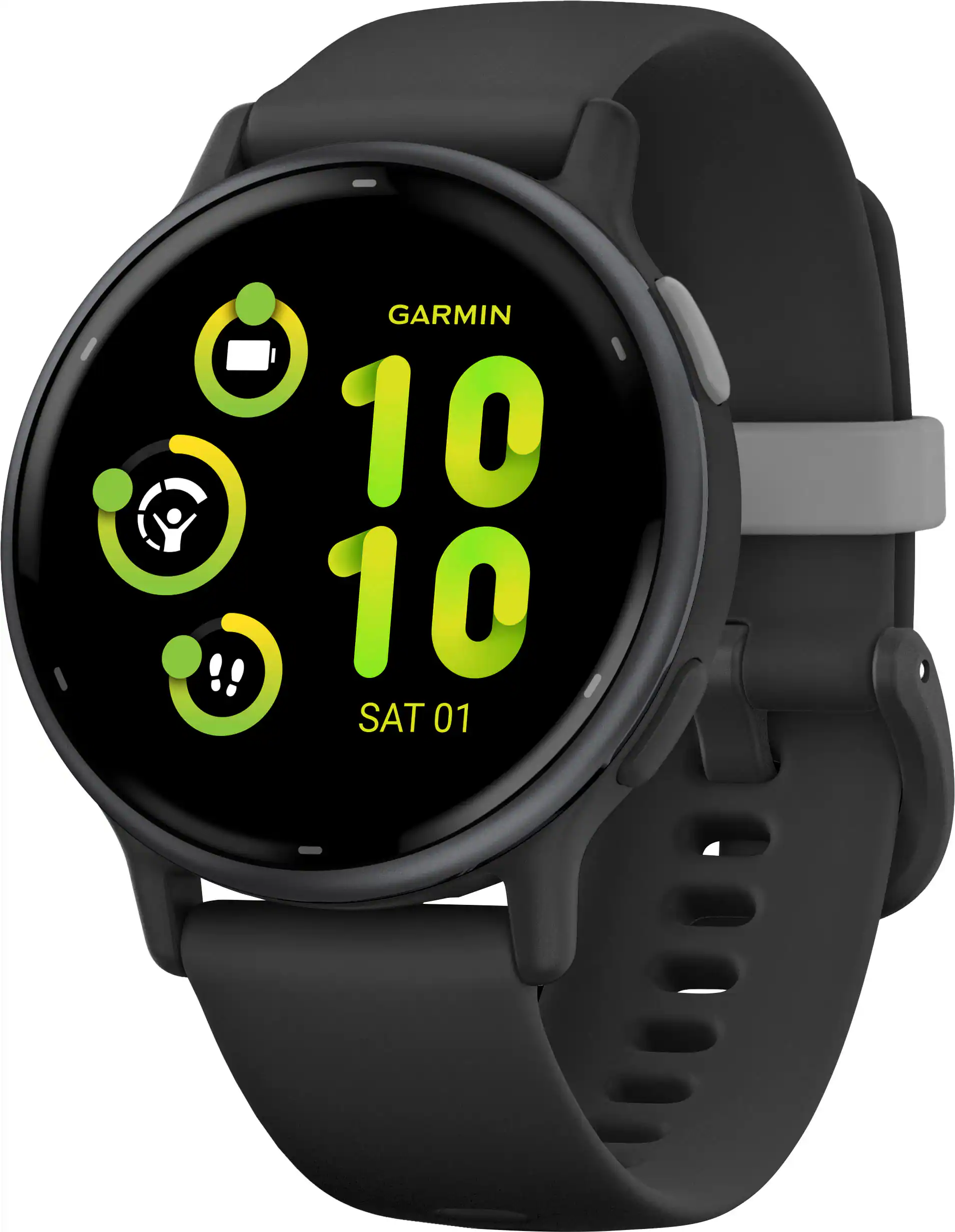 Front. Garmin - vívoactive 5 GPS Smartwatch 42 mm Fiber-reinforced polymer - Slate Aluminum and Black.
