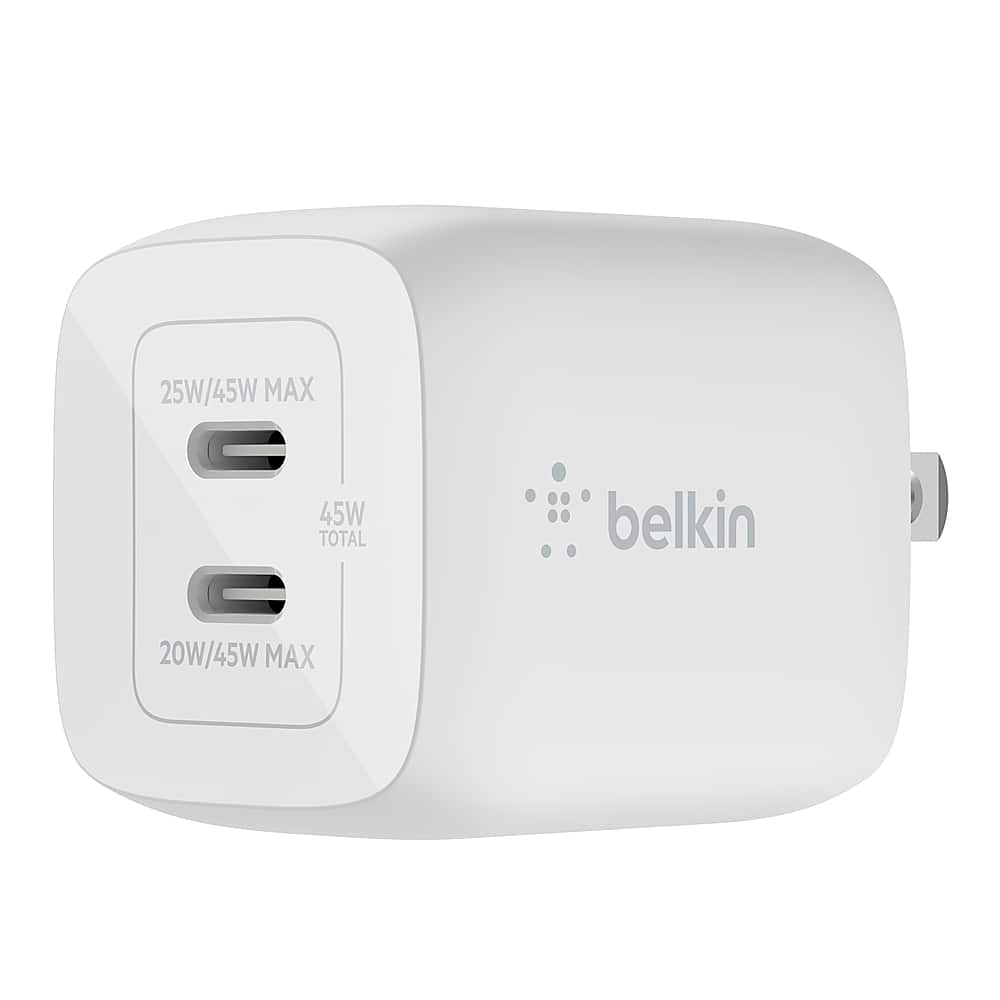 Belkin - 45W Dual USB-C Wall Charger, Fast Charging 3.0 w/ GaN Technology for iPhone, MacBook, Galaxy, Nintendo Switch 2 & More - White - Alt_View_Zoom_11