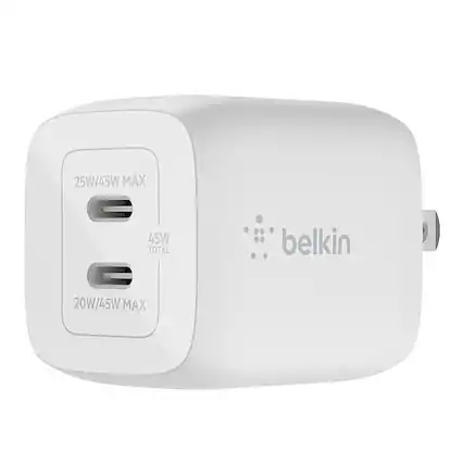 Alt View 11. Belkin - 45W Dual USB-C Wall Charger, Fast Charging Power Delivery 3.0 with GaN Technology for Apple iPhone and Samsung - White.