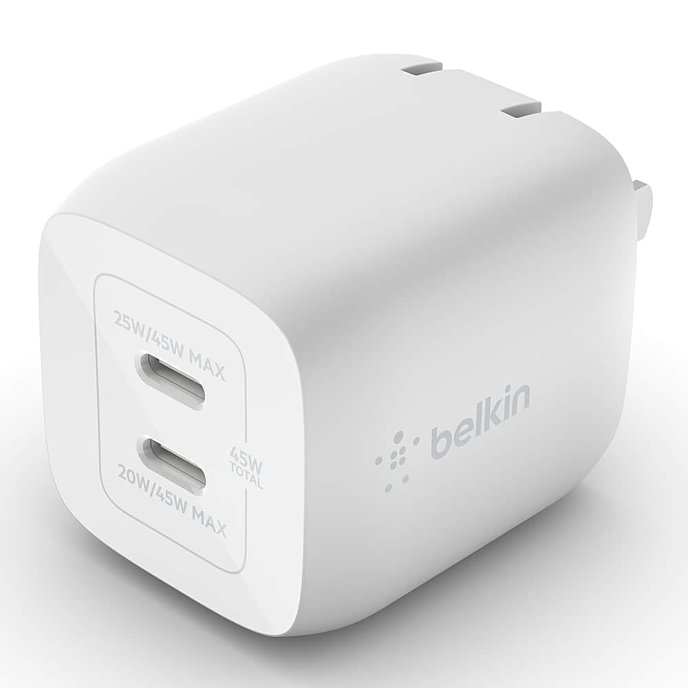 Alt View 12. Belkin - 45W Dual USB-C Wall Charger, Fast Charging Power Delivery 3.0 with GaN Technology for Apple iPhone and Samsung - White.