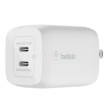 Alt View 11. Belkin - 65W Dual USB-C Wall Charger, Fast Charging Power Delivery 3.0 with GaN Technology for Apple iPhone and Samsung - White.