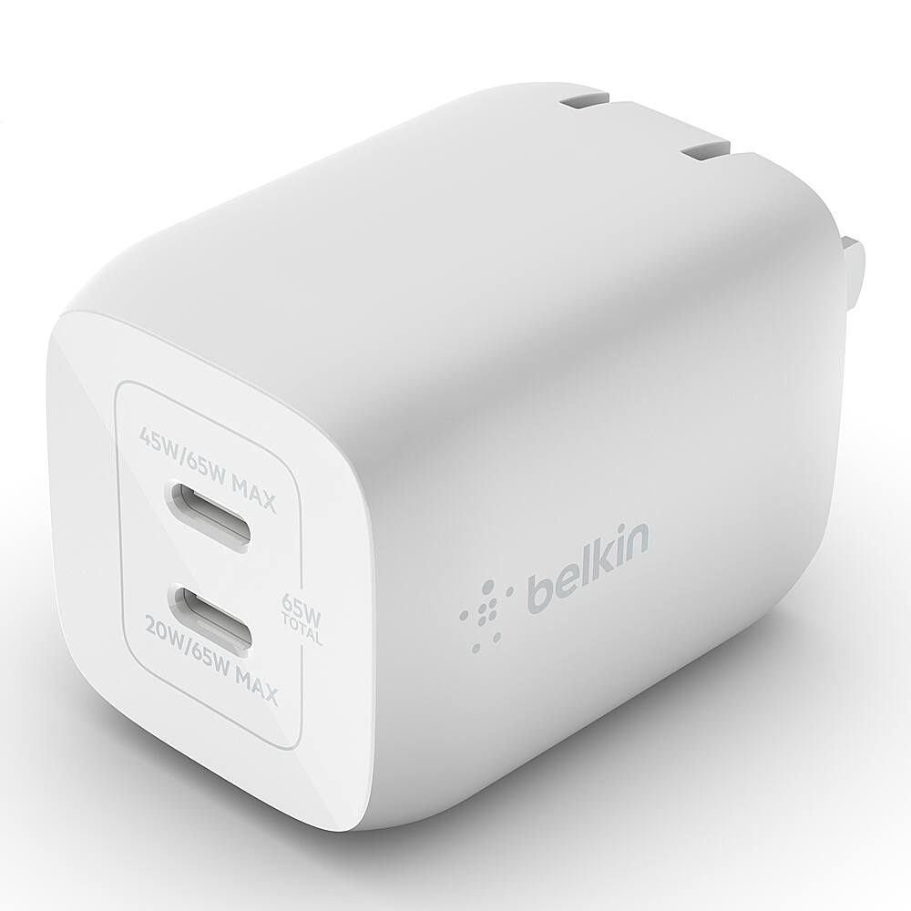 Alt View 12. Belkin - 65W Dual USB-C Wall Charger, Fast Charging Power Delivery 3.0 with GaN Technology for Apple iPhone and Samsung - White.