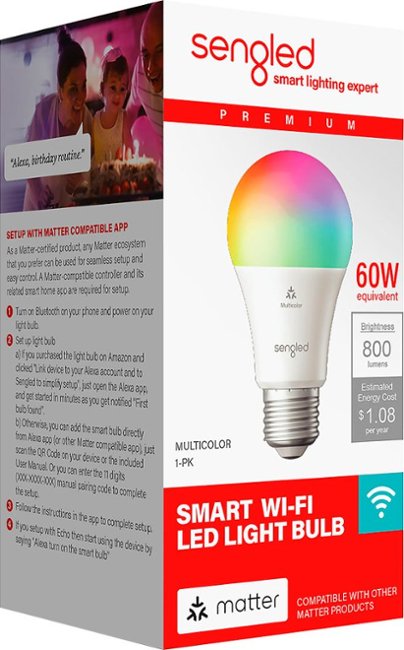 Sengled - A19 WiFi Color Matter-Enabled 60W Smart Led Bulb, Works With Amazon Alexa and Google Assistant - Multi_1