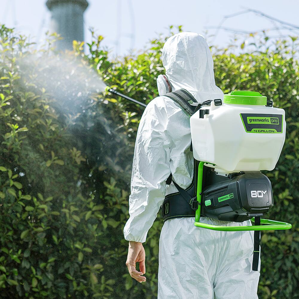 Back. Greenworks - 80V 4 Gallon Backpack Sprayer with 2Ah Battery & Charger - Green.