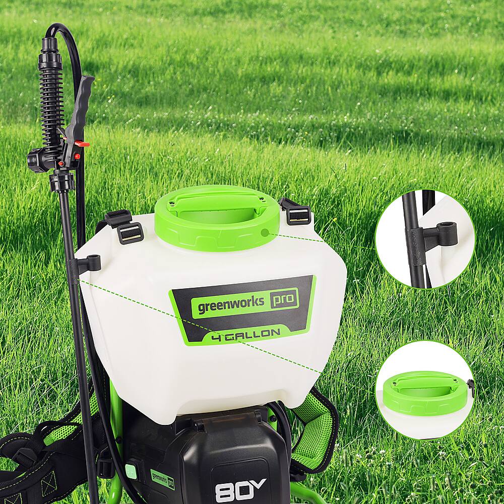 Left. Greenworks - 80V 4 Gallon Backpack Sprayer with 2Ah Battery & Charger - Green.