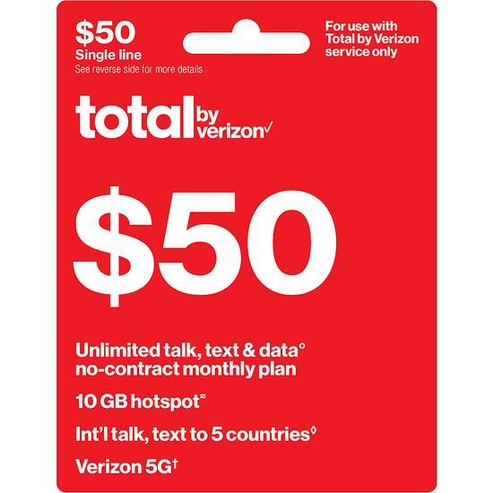 Total by Verizon $50 Unlimited Talk Text & Data Monthly Plan