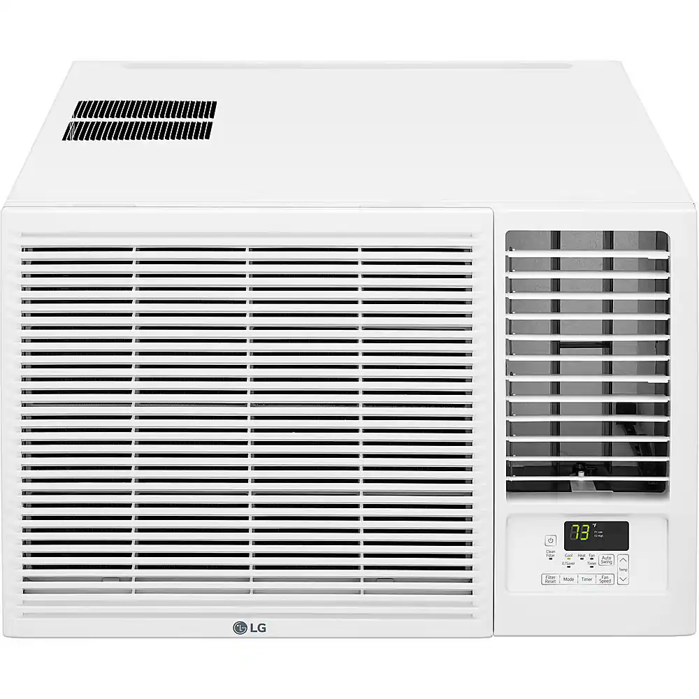 Front. LG - 18,000 BTU 230V Window-Mounted Air Conditioner with 12,000 BTU Supplemental Heat Function - White.