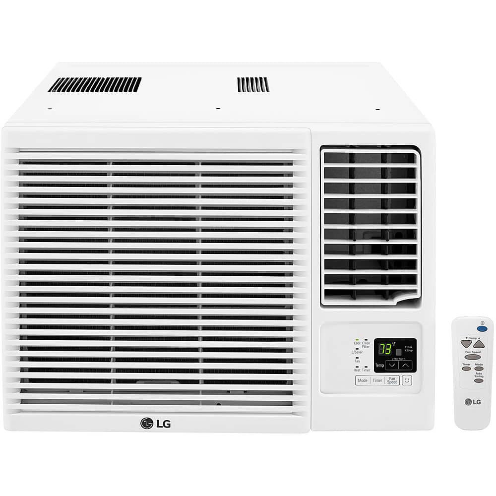 Left. LG - 18,000 BTU 230V Window-Mounted Air Conditioner with 12,000 BTU Supplemental Heat Function - White.