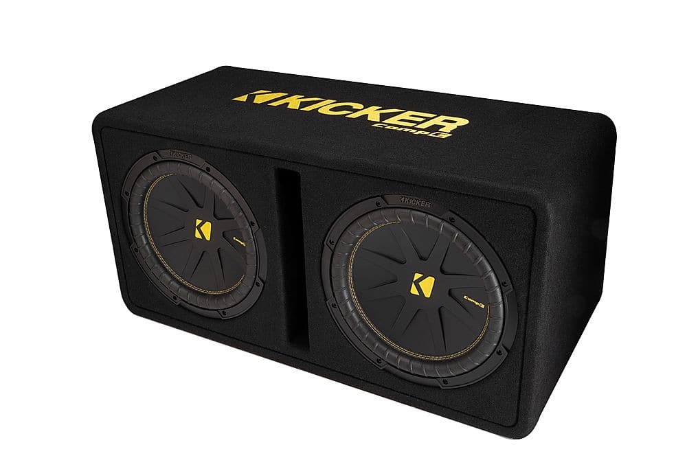 Left. KICKER - CompC 12" Loaded Enclosures Dual Single-Voice-Coil 2-Ohm Subwoofers - Black.