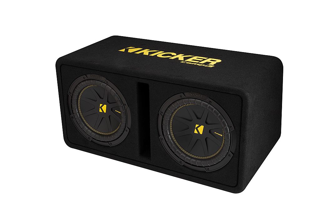 Left. KICKER - CompC 10" Loaded Enclosures Dual Single-Voice-Coil 2-Ohm Subwoofers - Black.