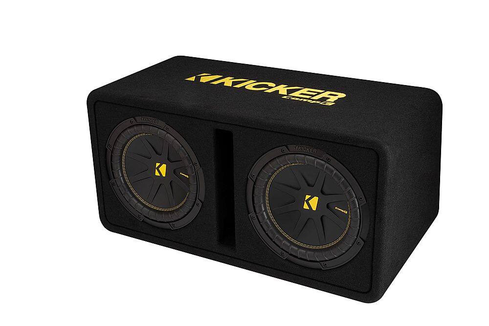 Left. KICKER - CompC 10" Loaded Enclosures Dual Single-Voice-Coil 2-Ohm Subwoofers - Black.