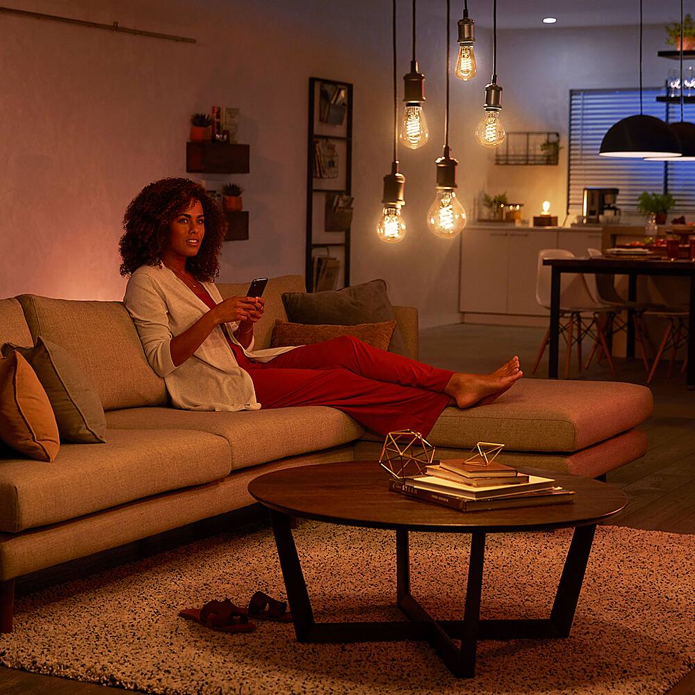 Alt View 14. Philips - Hue Filament A19 Bluetooth 40W Smart LED Bulb (2-pack) - White.
