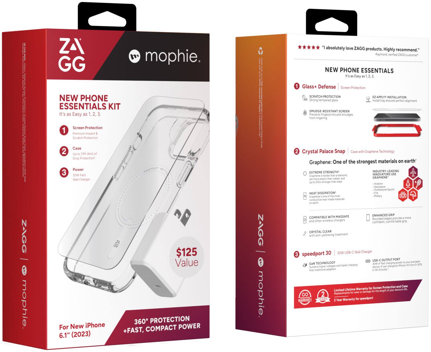 Alt View 2. ZAGG - mophie New Phone Essentials Kit: 360 Protection + Fast, Compact Power for Apple iPhone 15 - Clear/White.