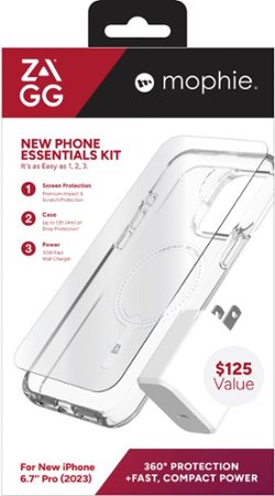 ZAGG - mophie New Phone Essentials Kit: 360 Protection + Fast, Compact Power for Apple iPhone 15 Pro Max - Clear/White