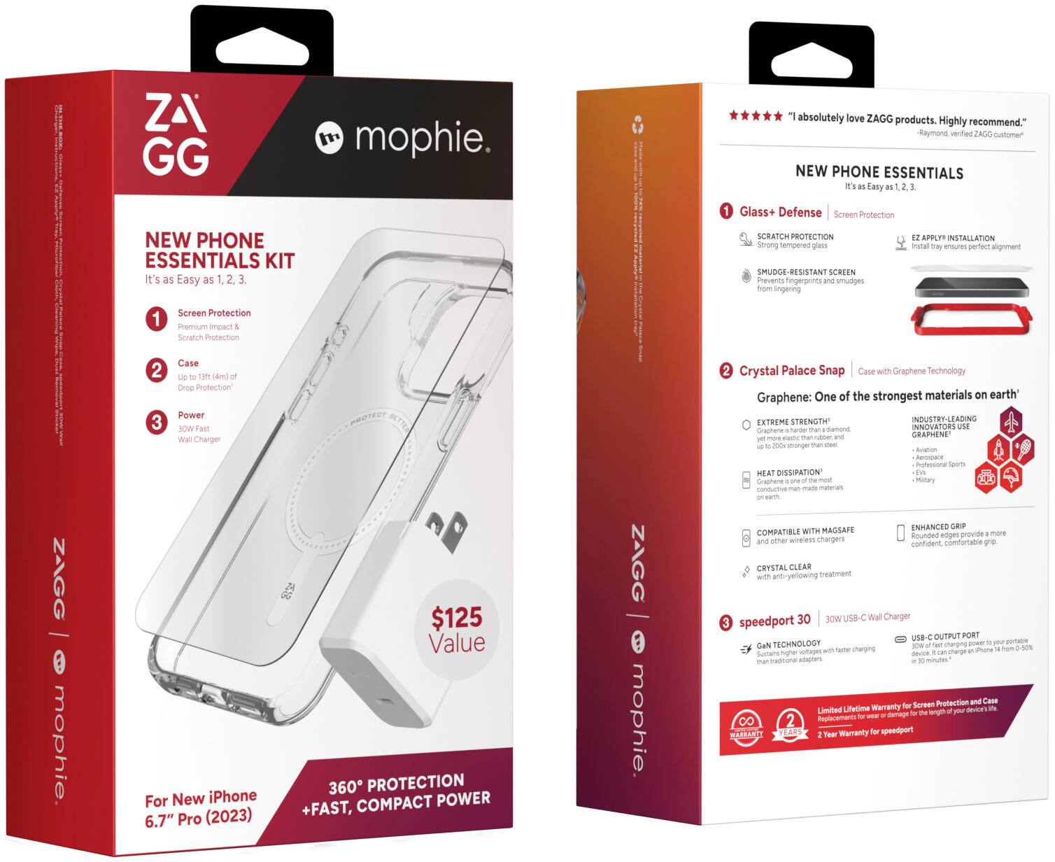 Alt View 2. ZAGG - mophie New Phone Essentials Kit: 360 Protection + Fast, Compact Power for Apple iPhone 15 Pro Max - Clear/White.