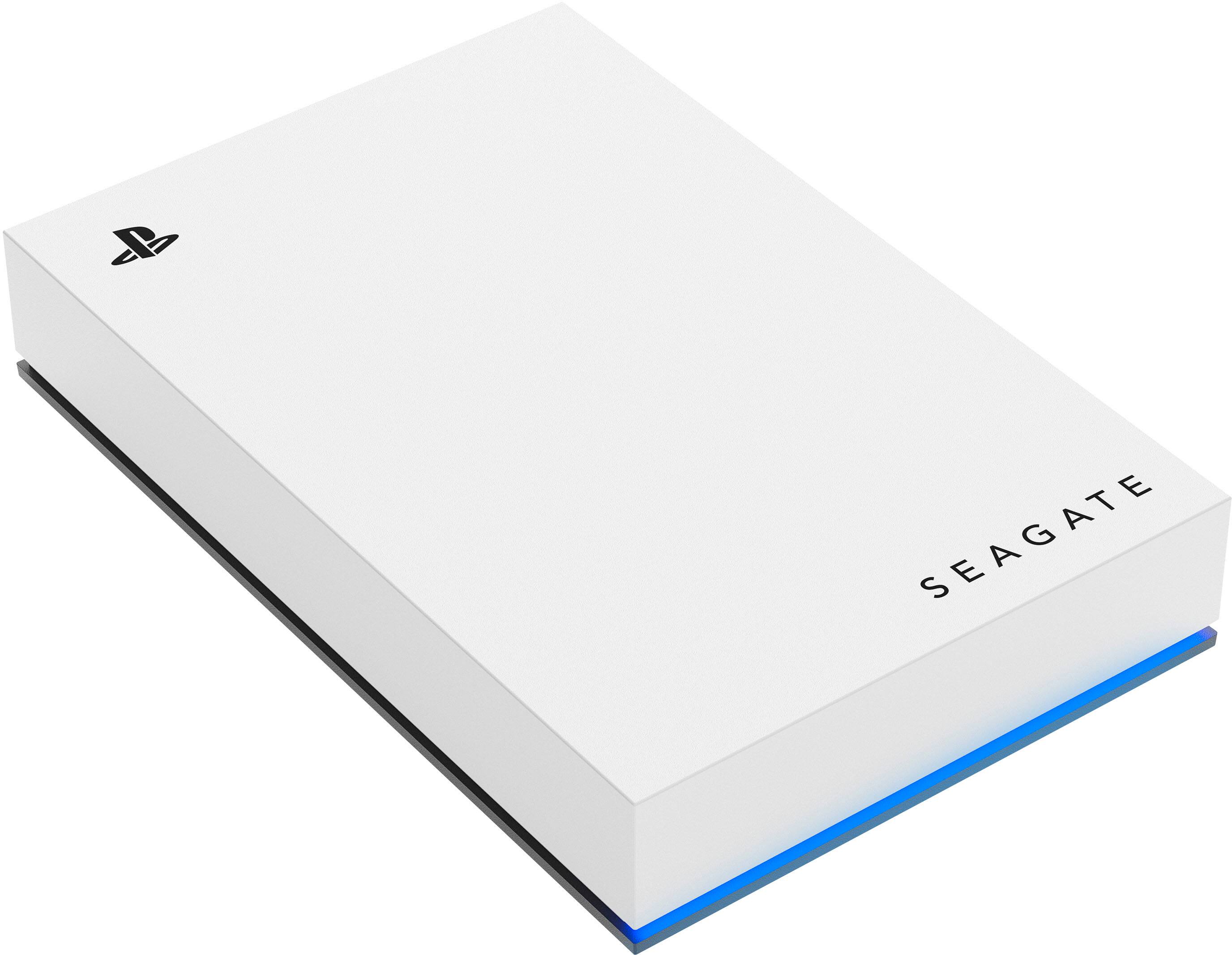 Front. Seagate - Game Drive for PlayStation Consoles 5TB External USB 3.2 Gen 1 Portable Hard Drive with Blue LED Lighting - White.