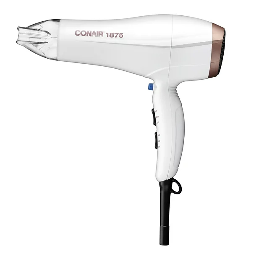 CONAIR Hair Dryer: White, 125 V, 5 ft Cord Lg, 2 Speeds, 3.5 in Dp
