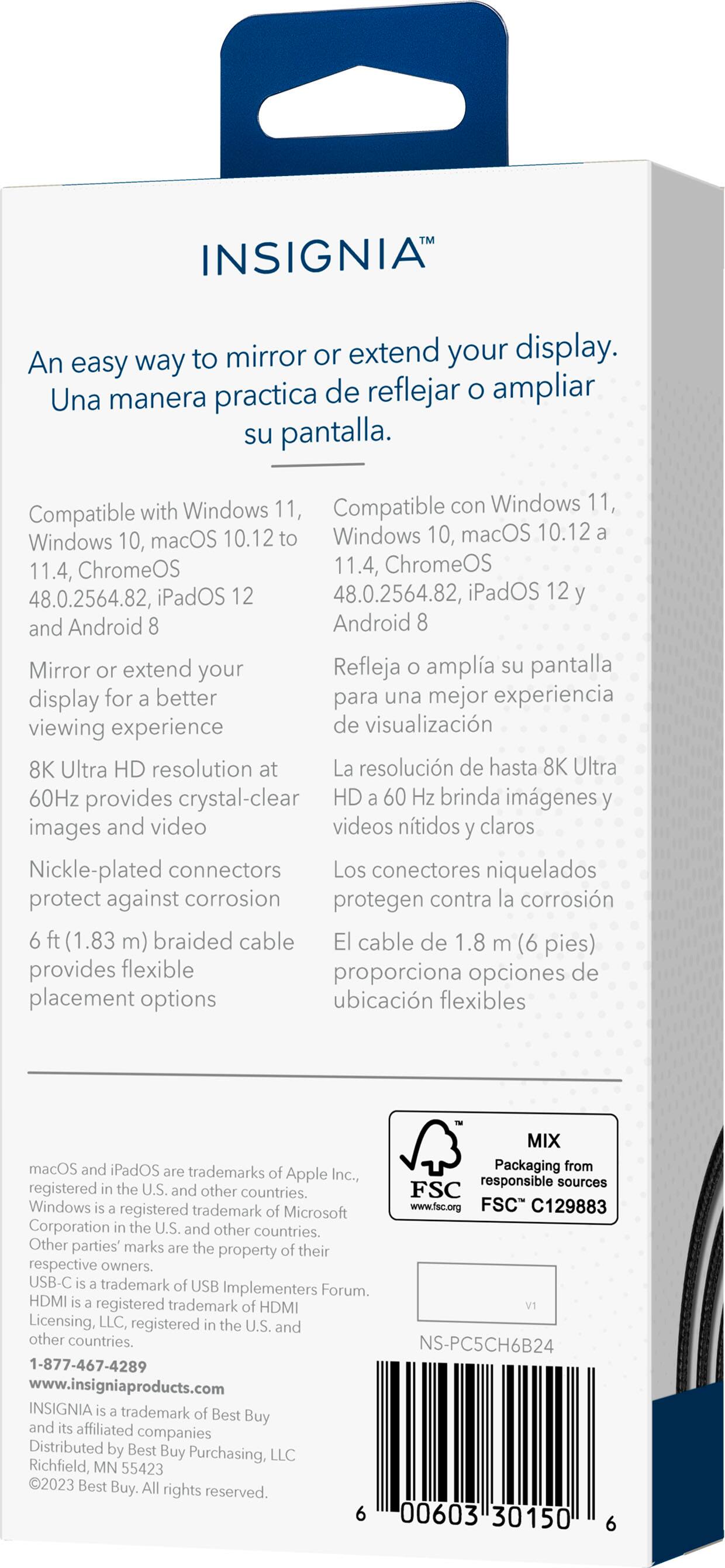 Alt View 12. Insignia™ - 6’ 8K Ultra HD USB-C to HDMI 2.1 Braided Cable - Black.