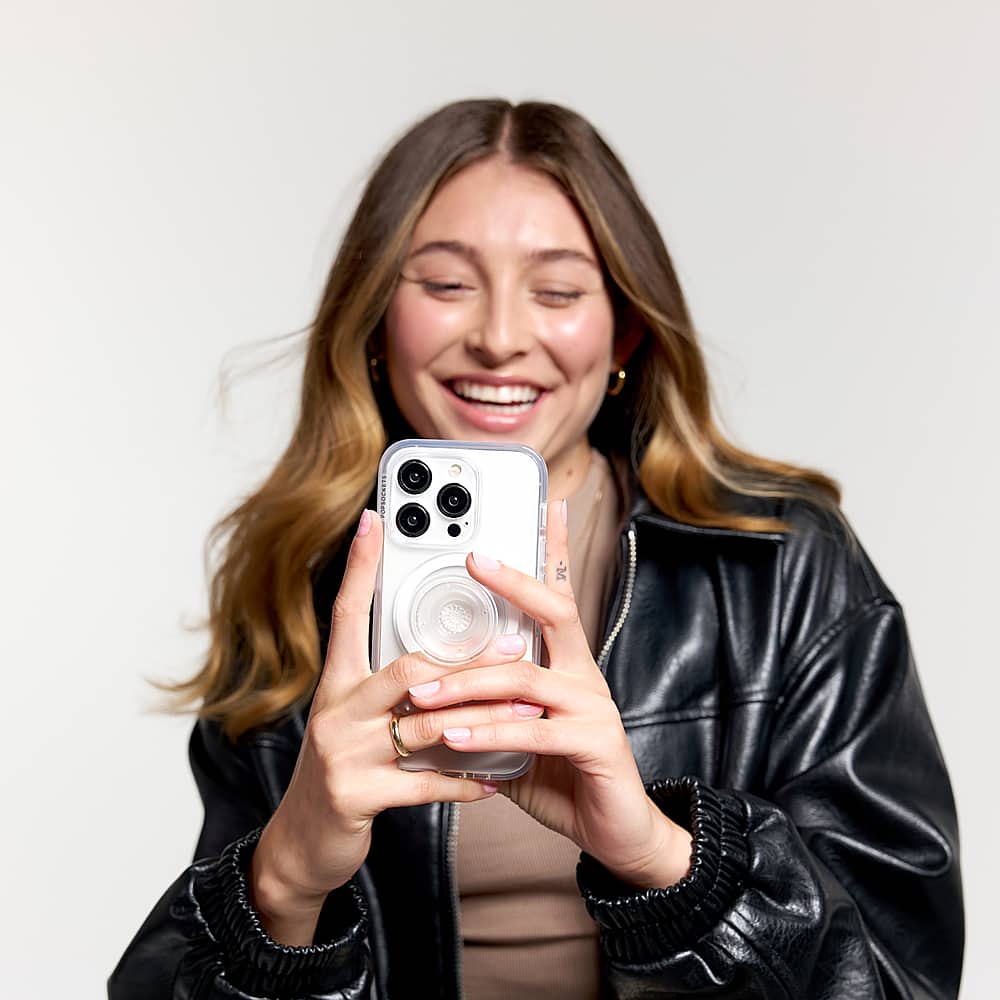 The text on the image is grouped and corrected as follows:
"Androids or iPhone 11 & older: Adapter ring included. Use on ALL non-MagSafe cases. Samsung."