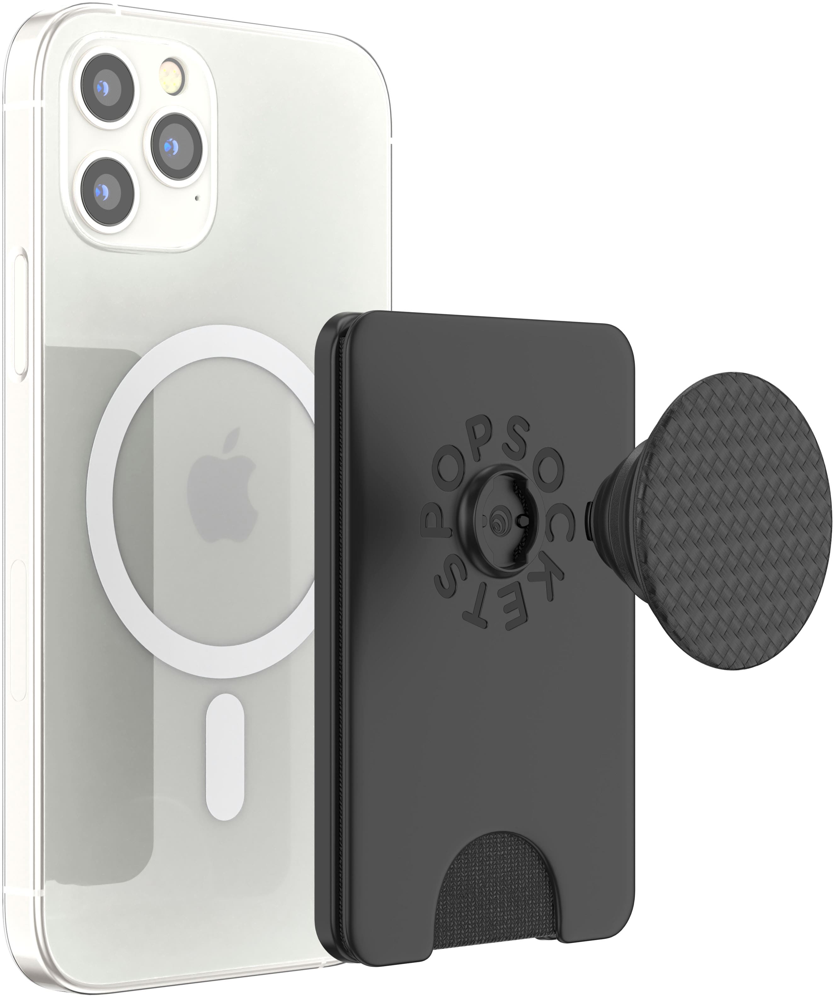 Alt View 11. PopSockets - MagSafe PopWallet+ Cell Phone Wallet & Grip, with Adapter Ring - Carbonite Weave.