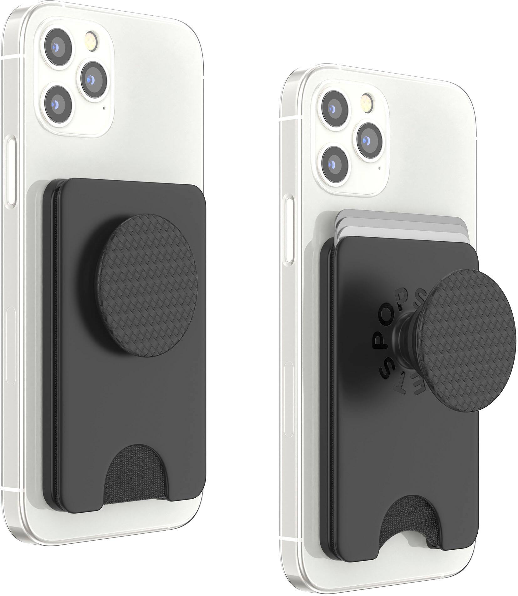 Left. PopSockets - MagSafe PopWallet+ Cell Phone Wallet & Grip, with Adapter Ring - Carbonite Weave.