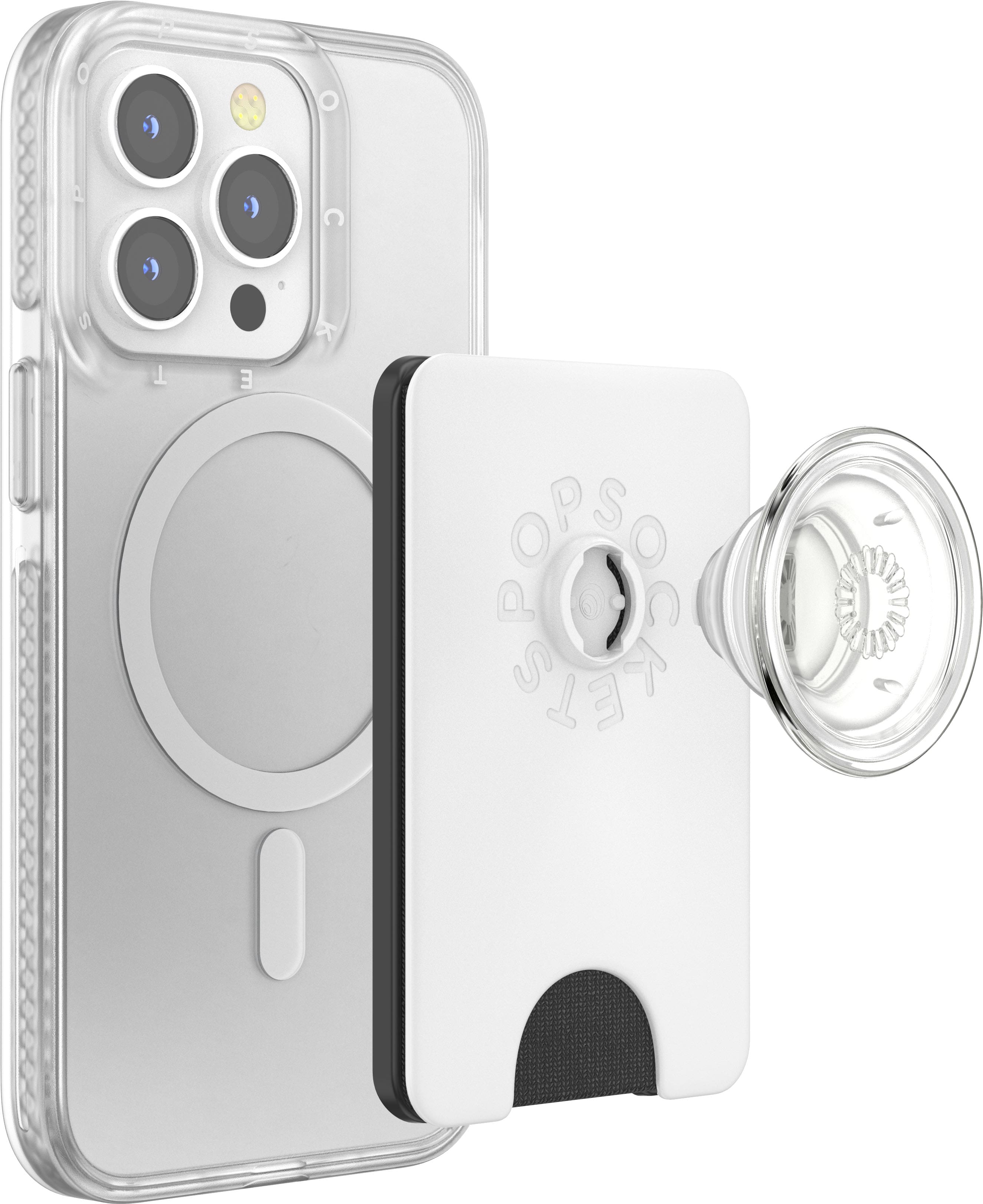 Alt View 11. PopSockets - MagSafe PopWallet+ Cell Phone Wallet & Grip, with Adapter Ring - White Clear.