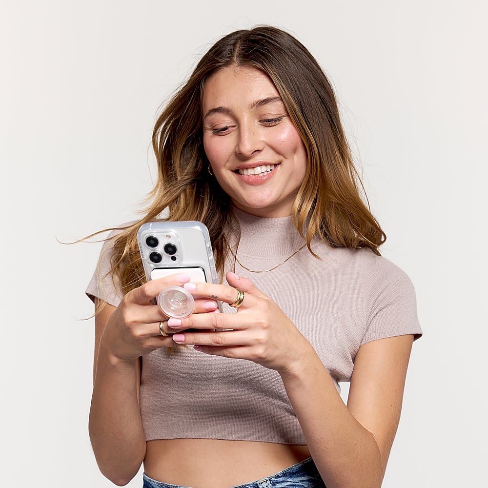 Alt View 14. PopSockets - MagSafe PopWallet+ Cell Phone Wallet & Grip, with Adapter Ring - White Clear.