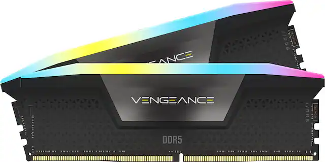 Front. CORSAIR - VENGEANCE RGB 32GB (2x16GB) DDR5 7200MHz C34 UDIMM Desktop Memory - Black.