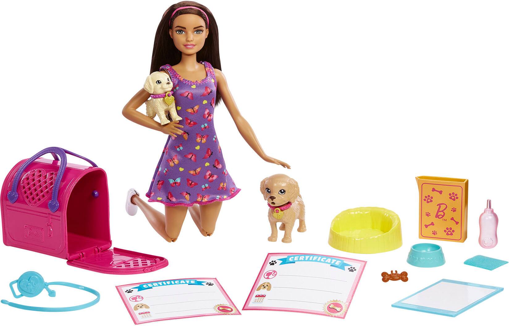 Angle. Barbie - Pup Adoption Playset with Doll - Multicolor.