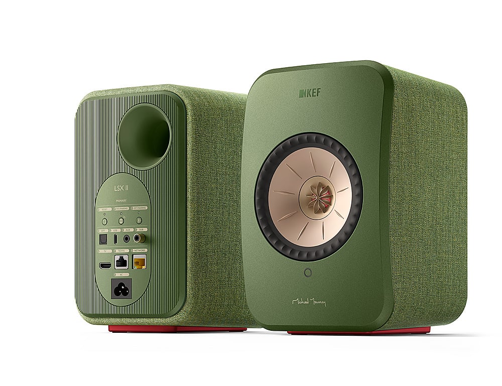 Angle. KEF - LSXII Wireless Bookshelf Speakers (Pair) - Green.