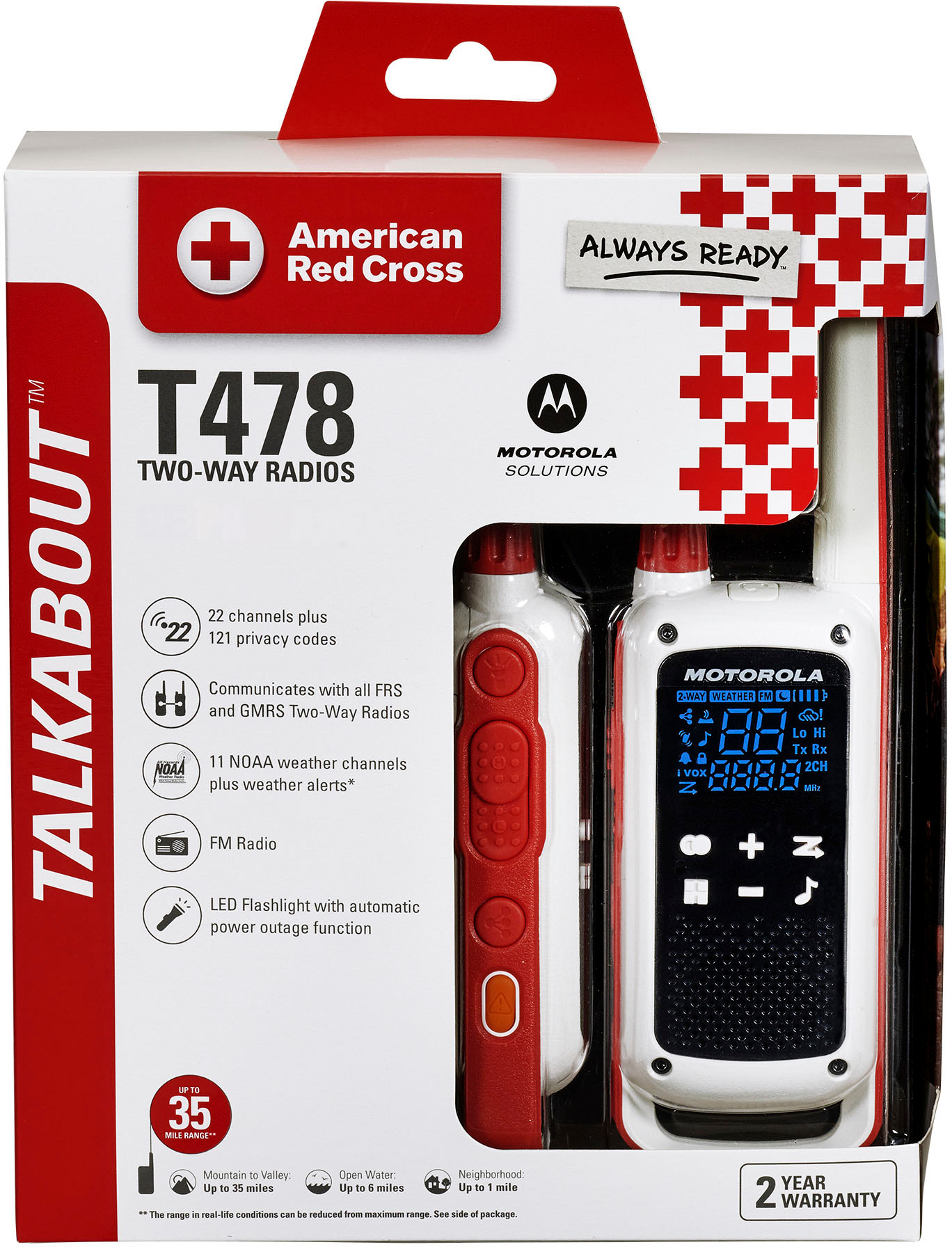MOTOROLA Talkabout T478 35 Mile Range Rechargeable Red Cross