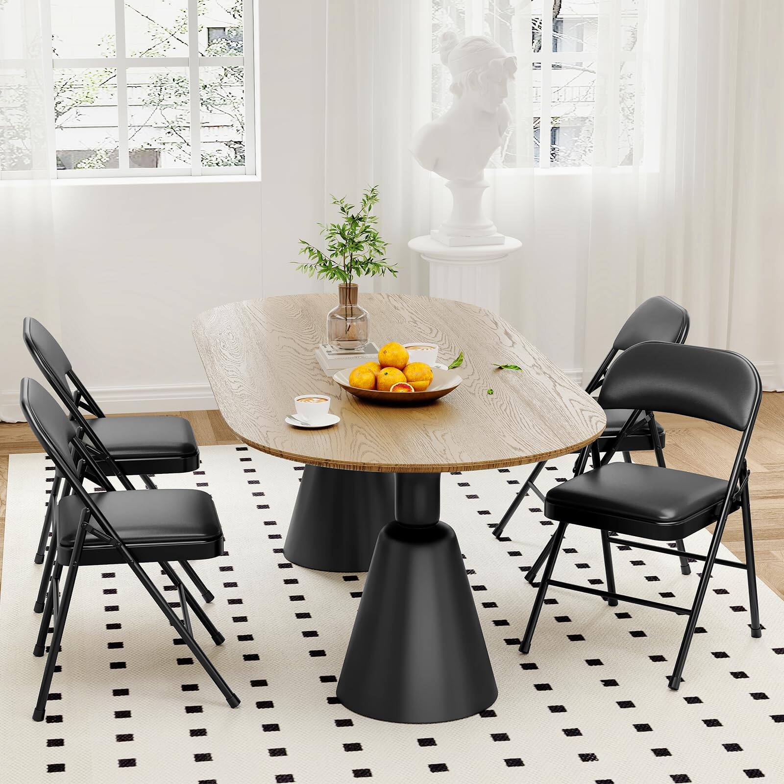 Back. Homhougo - 2 Pack Folding Chairs with Padded Cushions, Padded Foldable Chair - Black.