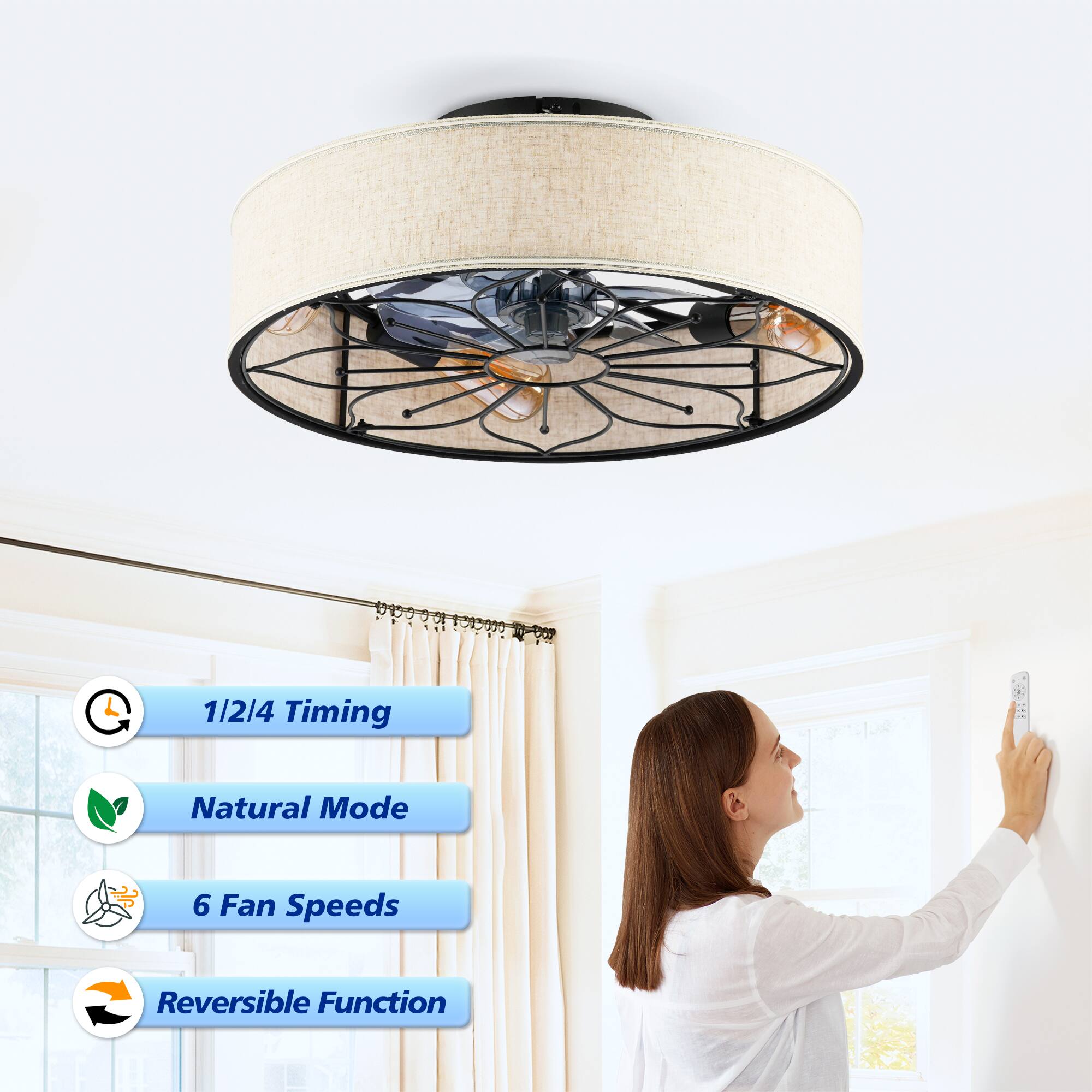 1/2/4 Timing  
Natural Mode  
6 Fan Speeds  
Reversible Function