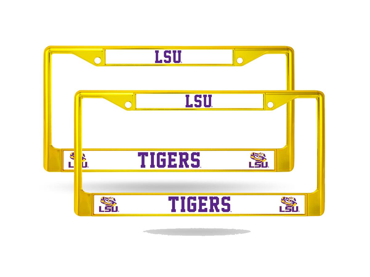 LSU Tigers Yellow Painted Chrome Metal License Plate Frame - Set of 2 Frames