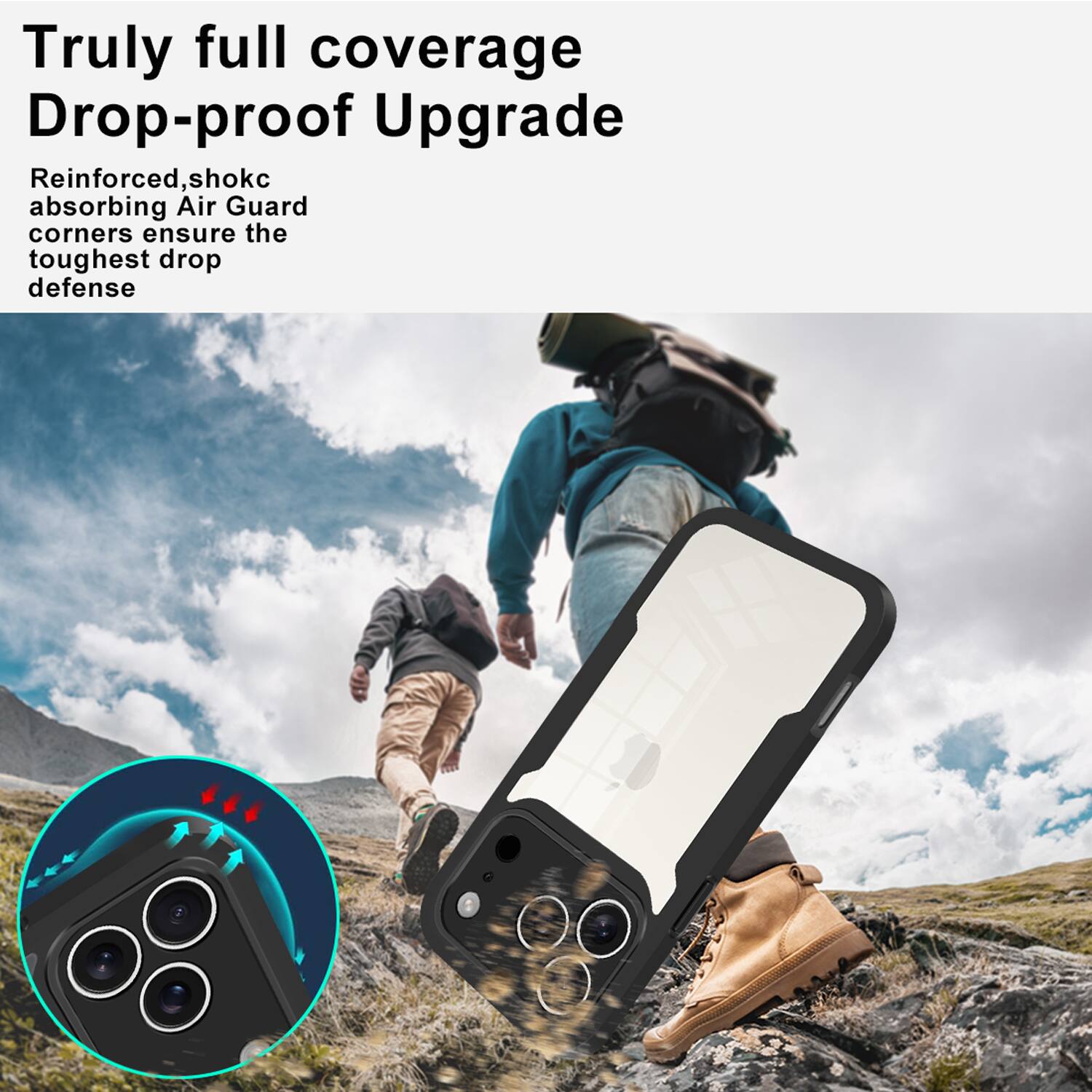 Truly full coverage Drop-proof Upgrade

Reinforced, shock absorbing Air Guard corners ensure the toughest drop defense