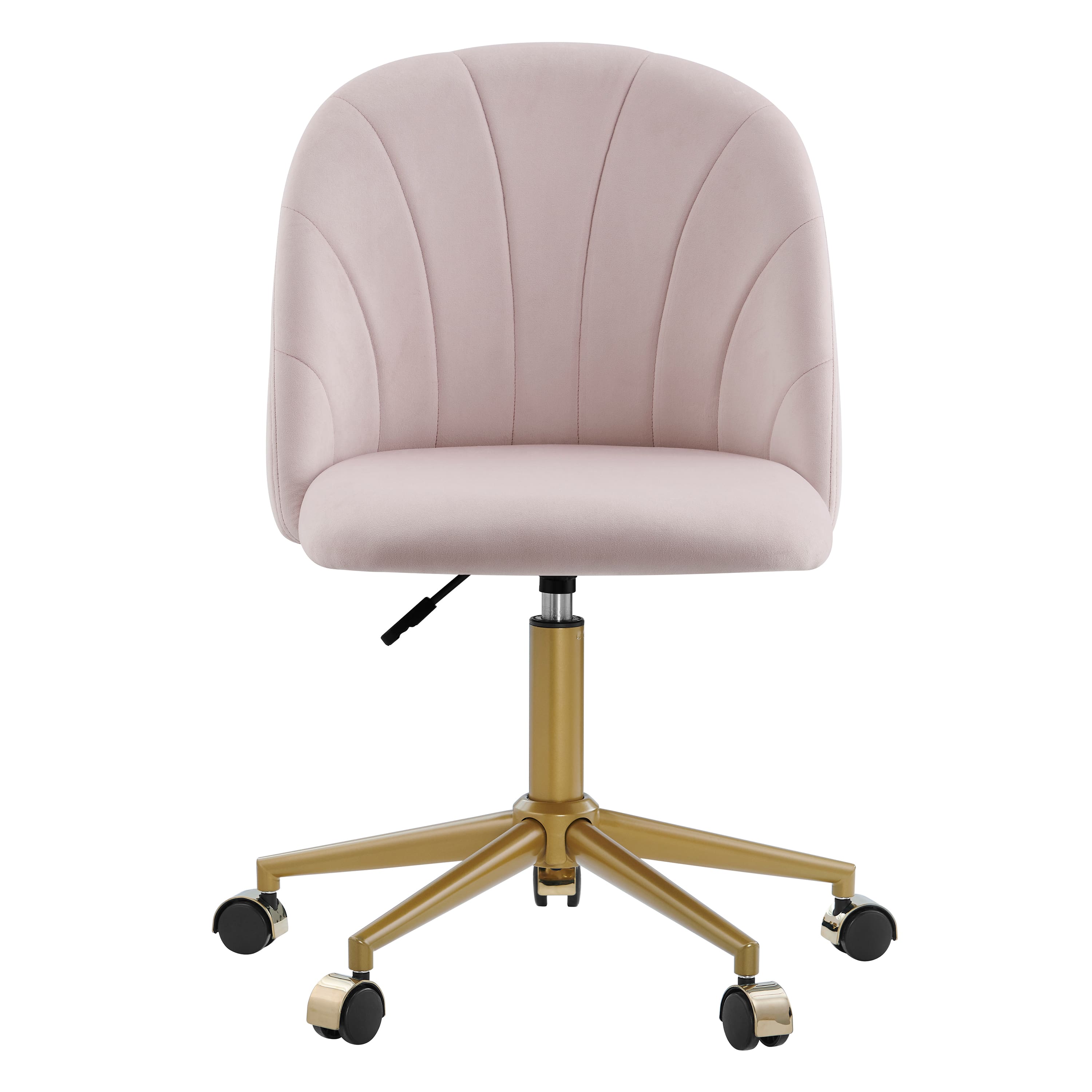 Angle. Linon Home Décor - Andrea Plush Velvet Fabric Rolling Desk Chair - Pink.