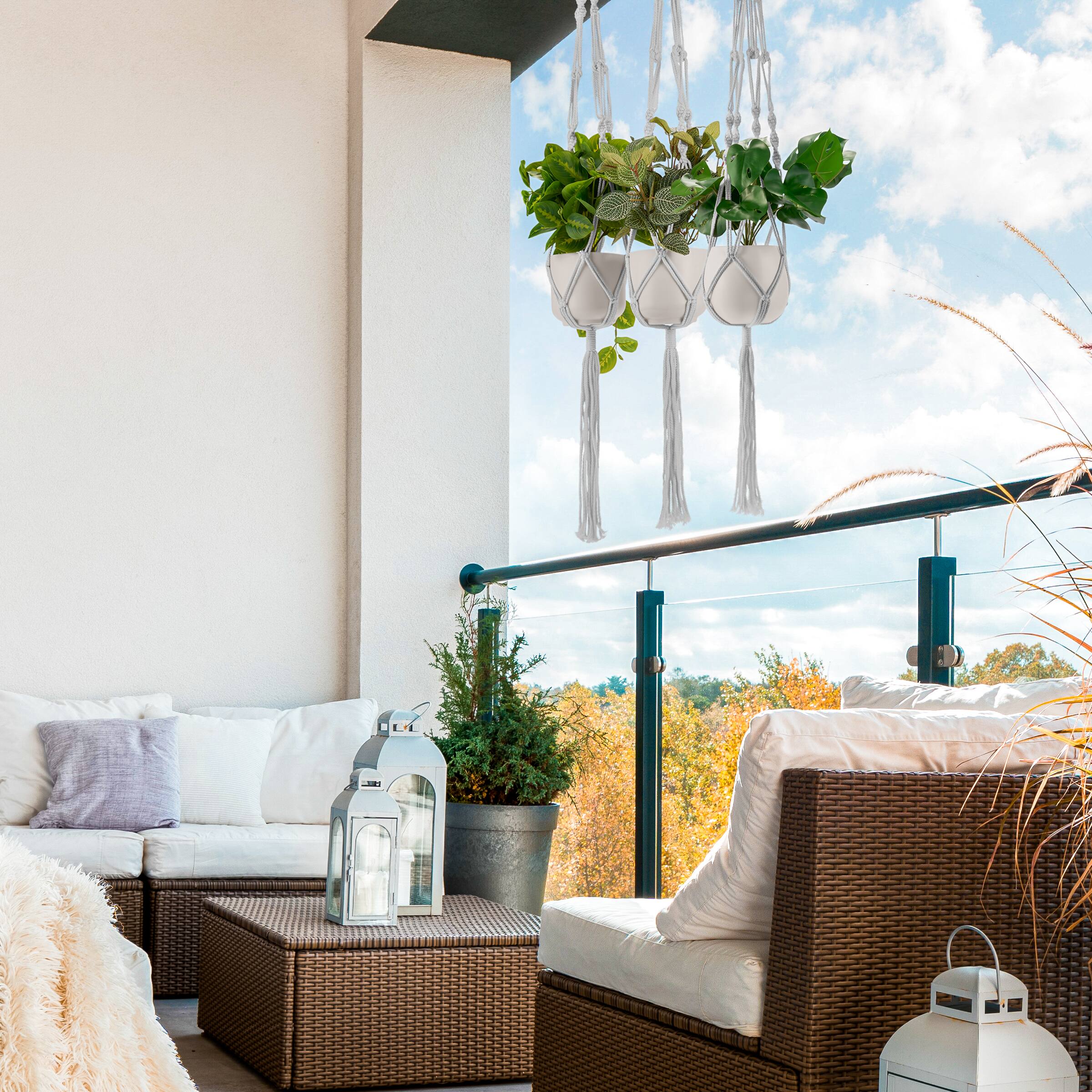 Alt View 1. Sorbus - Sorbus Macrame Plant Hanger (4 Pack) Indoor Outdoor Hanging Plant Pots Cotton Rope, Elegant for Home, Patio, Garden - White.